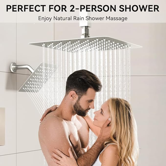 Shower Faucet Set Brushed Nickel Shower System, STARBATH 10" Ceiling Mount Rain Showerhead and 6" Wall Mounted Rainfall Shower for Couples, On Off Button Valve Dual Head Shower Systems Complete