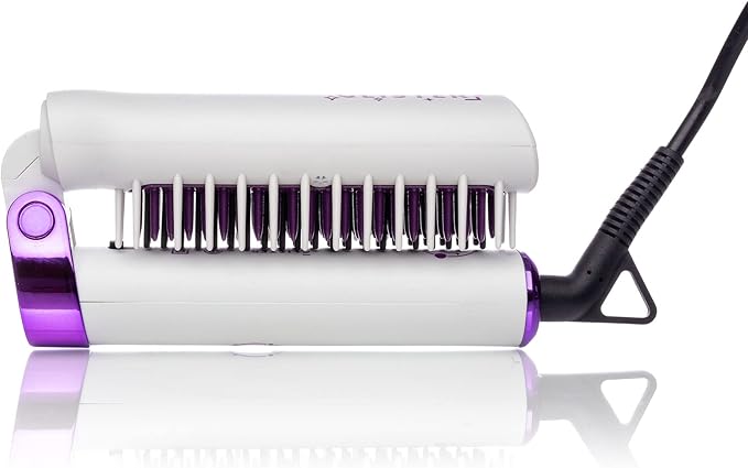 Glister Folding Hair Straightener Brush, Hair Brush for Straightening, Volumizer, Fringe Curler, Styling Comb with Adjustable Temperature - Coconut Ice (White)
