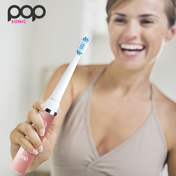 Pop Sonic Electric Toothbrush (Pastel Pink) - Travel Toothbrushes w/AAA Battery | Kids Electric Toothbrushes with 2 Speed & 15,000-30,000 Strokes/Minute, Dupont Nylon Bristles