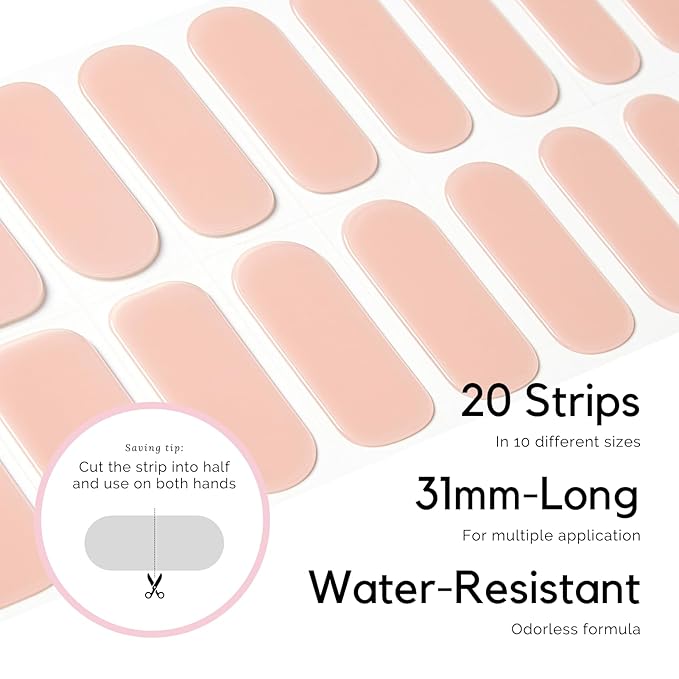 NAILOG 20 Pcs Nude Pink Gel Nail Stickers Clear Extra Long Nail Wraps with Glossy Gel Finishing for Spring Summer, Jelly Honey