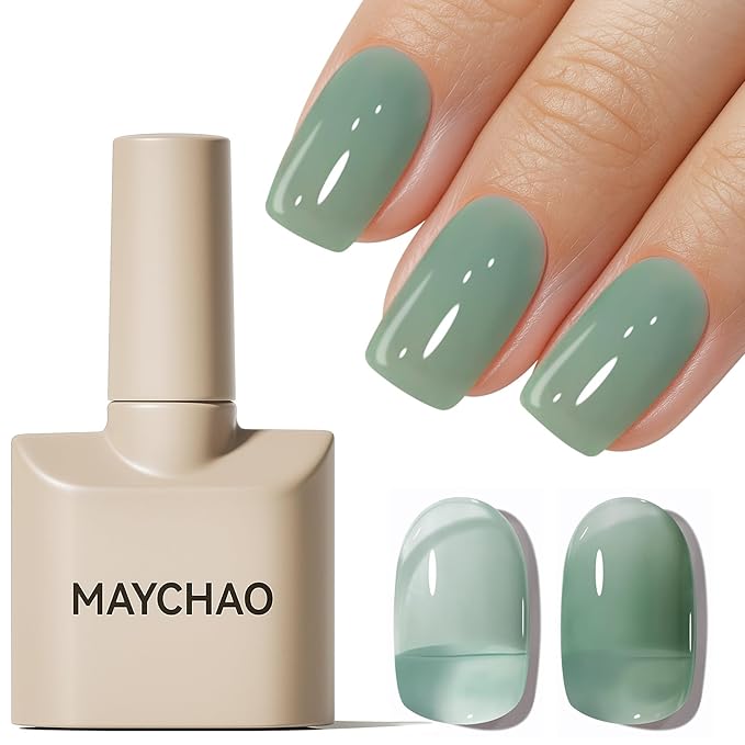 MAYCHAO 15ML Jelly Green Gel Nail Polish 1Pc Sheer Aqua Mint Gel Polish Transparent Soak Off UV LED Translucent Nail Polish Nail Art Starter Manicure Salon DIY at Home, 0.5 OZ