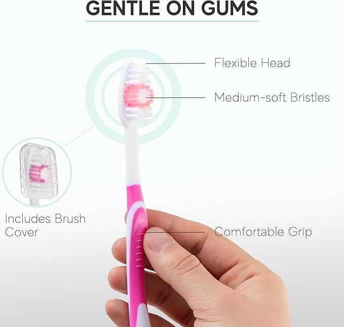 4 Pack Toothbrushes for Adults - Individually Wrapped Medium Bristle Toothbrushes with Covers - Multi-Color Pack - Convenient & Affordable Dental Care for Travel, Hotels, Airbnb, Missions & More