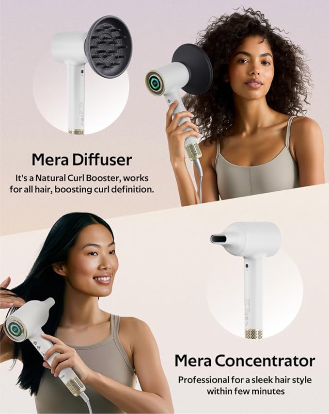 Professional Bi-Ionic Aromatic Hair Dryer & Hand Dryer- mera Ultra - Fast Drying Salon Results Blowdryer w/Magnetic Diffuser & Aromatherapy Nozzle, Safe Mode, cUL Certified, Lightweight for Travel