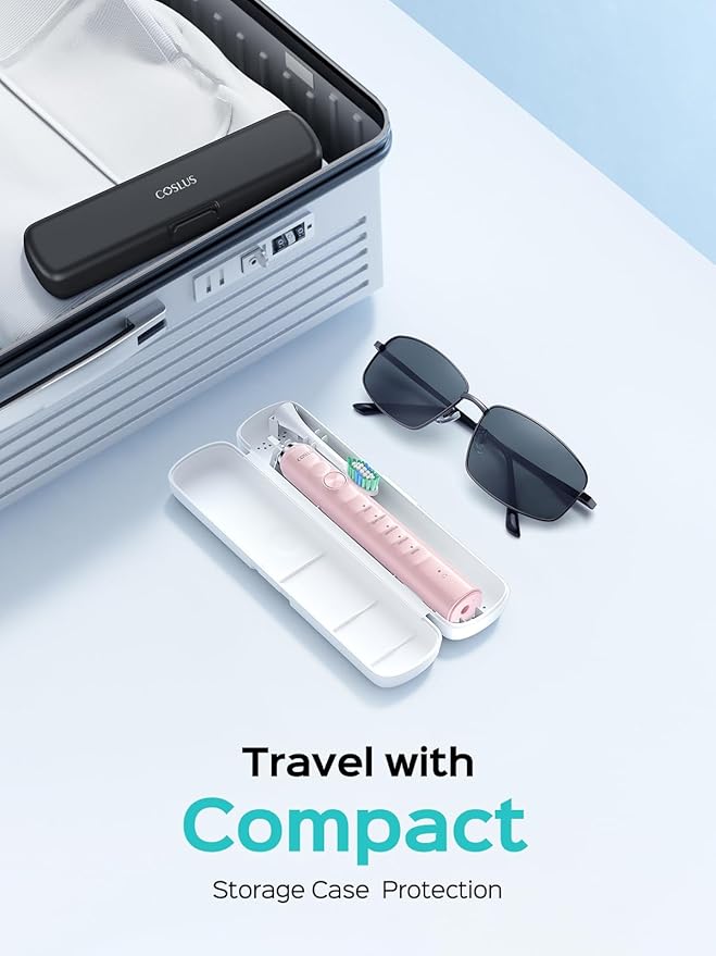 COSLUS C40 Sonic Electric Toothbrush for Adults: 47000 VPM for Deep Cleaning & Whitening with Travel Case - 5 Modes for Sensitive Teeth & Braces, Wireless Charging, 6 Brush Heads, Pink & Green (2PCS)