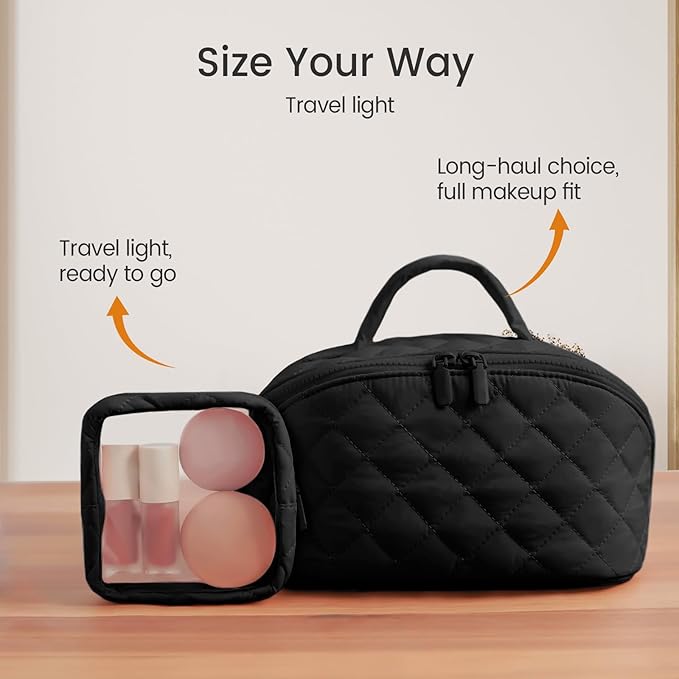 Toiletry Bag for Women, Travel Makeup Bag Organizer, Wide Open Lay-Flat Water-Resistant Large Cosmetic Case, Puffy Padded Travel Organizer for Toiletries & Brushes Large Capacity with Compartments