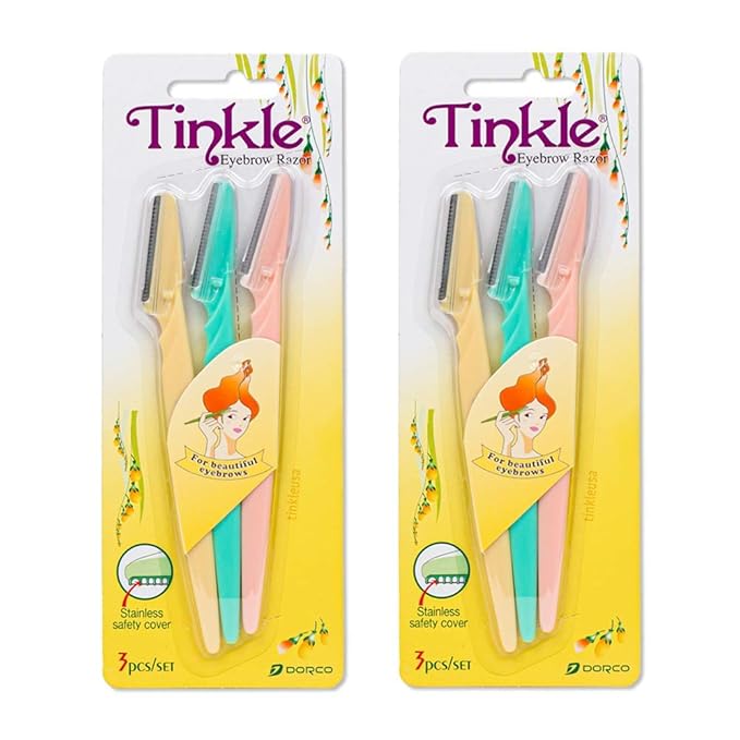 Tinkle Dermaplaning Tool 6ct, Dermaplane Razor for Women, Safe and Easy Peach Fuzz Remover, Eyebrow Trimmer with Protective Cover (2 Packs of 3)