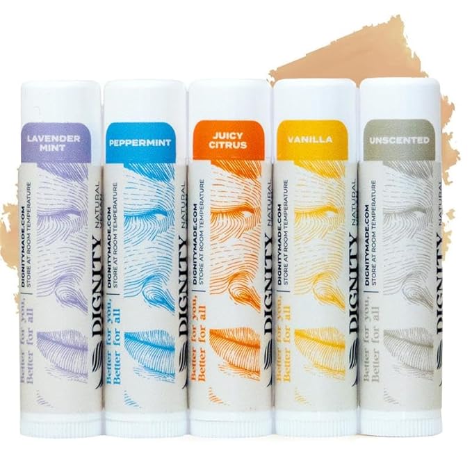 Dignity Coconuts Moisturizing Lip Balm – Soothing & Fragrance-Free, Pack of 5 - Vegan w/Nourishing Coconut Oil, Cocoa Butter & Essential Oils – 4.4ml (0.15oz) Each – Lip Care Set