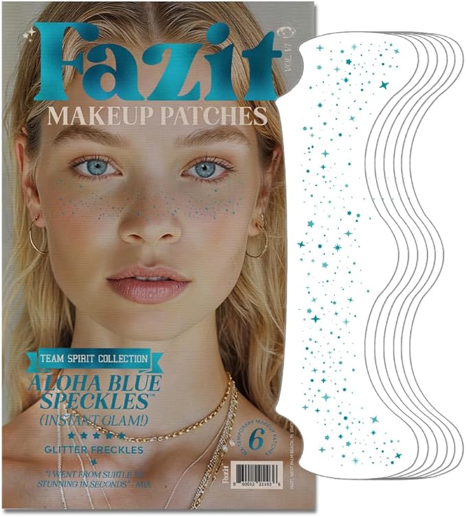 Fazit Makeup Patches - Aloha Blue Speckles - Glow Up Make-Up Patches - Cute Glitter Makeup Accessories for Women - Cosmetic Glitter for Face