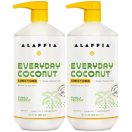 Alaffia Everyday Coconut Conditioner 2-Pack – Moisturizing Coconut Oil & Ginger Extract, Normal to Dry Hair, Curly Styles, 32 Oz Ea