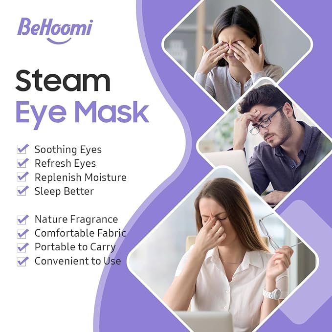 BeHoomi 20 Packs Steam Eye Mask, Heated Eye Mask Warm Compress for Eyes, Disposable Self Heating Steam Mask Sleep, Spa, Travel Essentials & Relaxation Gifts for Women, Stocking Stuffers (Lavender)