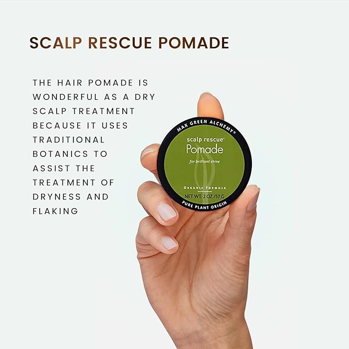 MGA Vegan Hair Pomade - Scalp Rescue Organic Formula for Nourishing Hair | Unisex Hair Product Provides Essential Oils, Brilliant Shine, Deep Hair Conditioning & Prevents Split Ends | Color Safe 2 OZ