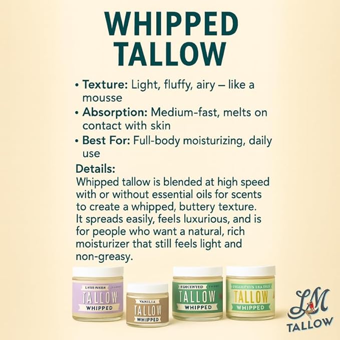 Lady May Tallow Whipped Tallow 2oz - All Natural Face Cream + Whole Body Moisturizer for Dry Skin - No Preservatives, Parabens or Seed Oils - 100% Pure, No Added Fragrance - USA Made (Unscented)
