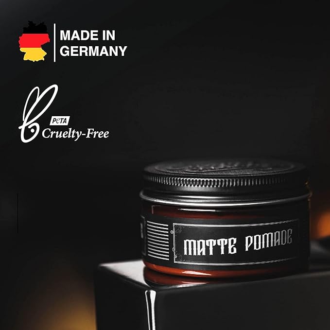 Charlemagne Matte Hair Pomade - Strong Hold, Noble Leather Scent, 3.3 fl oz - Hair Clay Blend & Pomade Men - Barber Scented Styling Cream - Easy Washout & Water Cream
