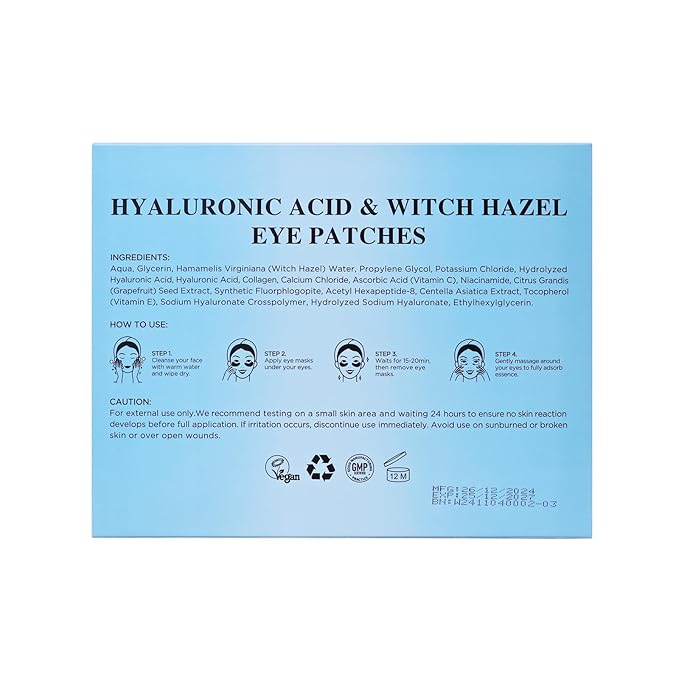 Yeokoe Under Eye Patches for Dark Circles,Puffy Eyes,20 Pairs Face Masks SkinCare With Hyaluronic Acid Witch Hazel for Moisturize