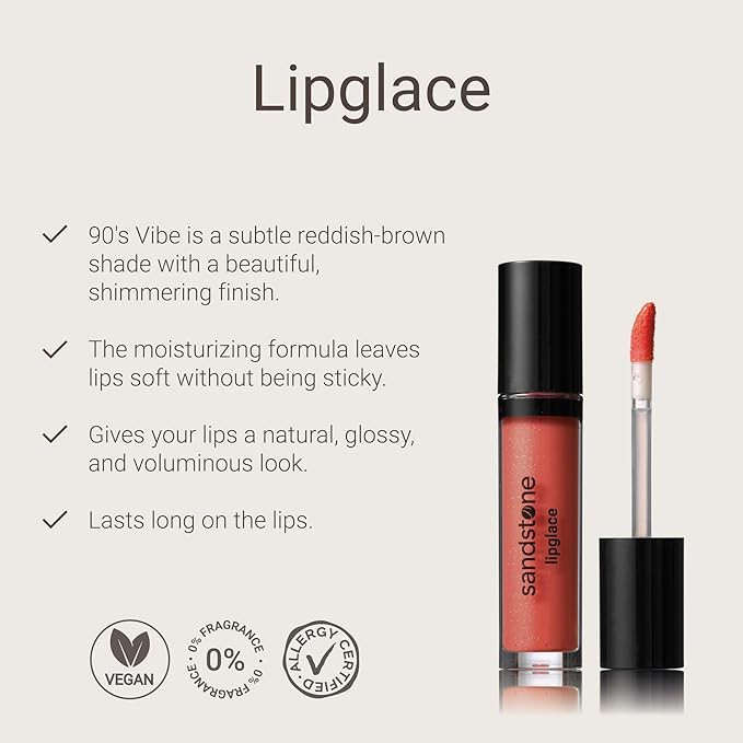 Lipglace - Hypoallergenic Vegan Lip Gloss - Fragrance Free & Allergy Certified - Non Sticky & Moisturizing Lipgloss - Anti-Aging Hydrating Lipgloss (90's Vibe, 3,5 g)