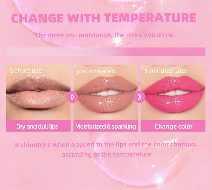 2 Pcs Magic Color Changing Lip Oil, Long Magic