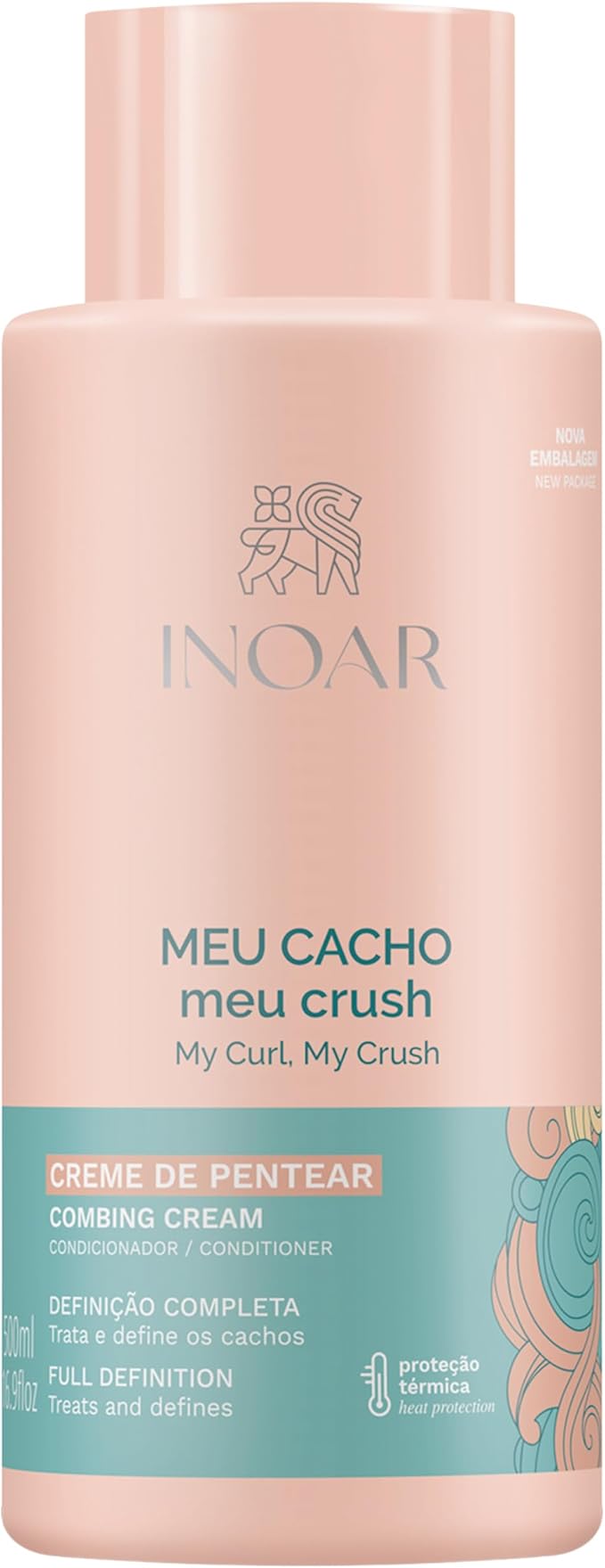 Inoar MEU Cacho MEU Crush Combing Cream with Plant-Based Collagen & Vitamin E for Curly Hair Hydration & Definition, 17.6 fl.oz