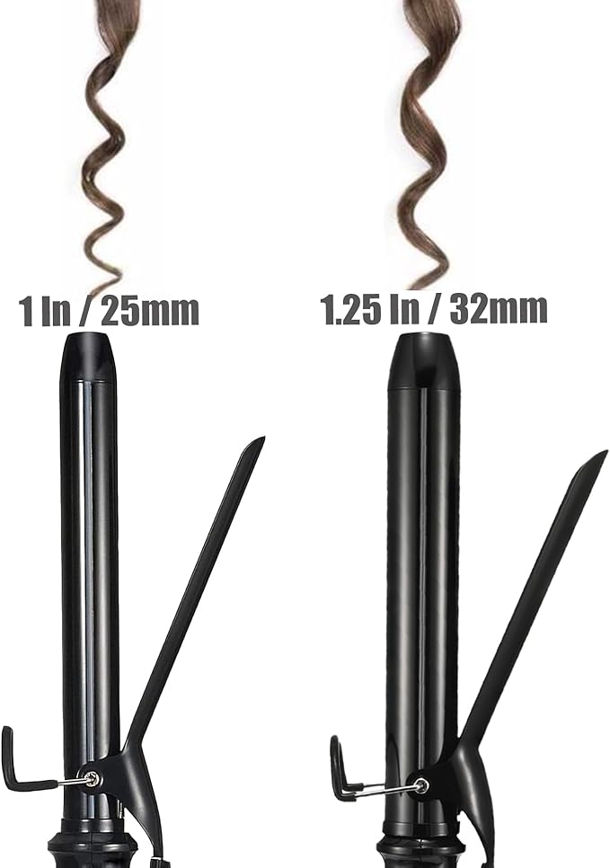 Lanvier 1.25 Inch Clipped Curling Iron with Extra Long Tourmaline Ceramic Barrel, Professional 1 1/4 Inch Hair Curler up to 450°F Dual Voltage for Traveling, Hair Waving Style Tool–Black