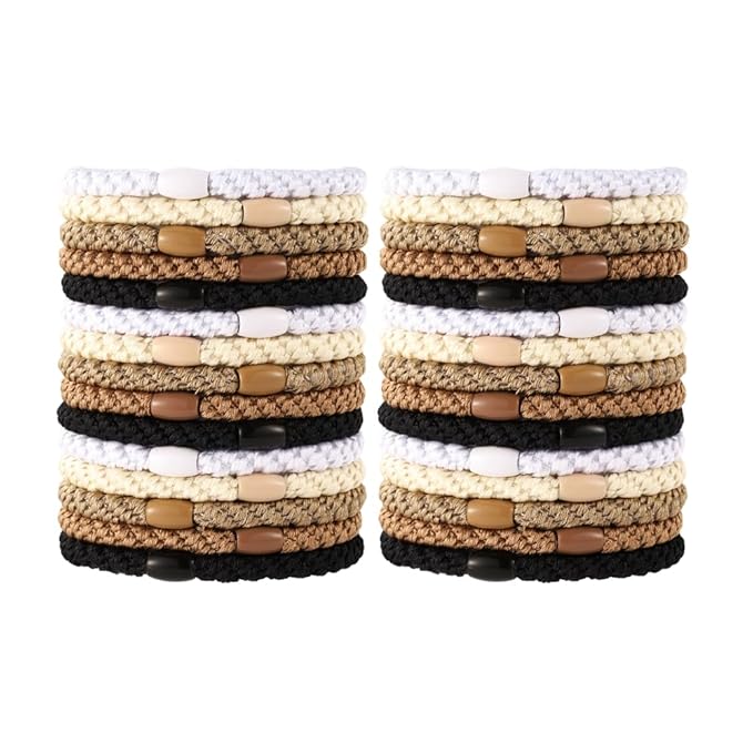 Hair Ties for Thick Hair 30 Pcs Elastics Hair Bands Ponytail Holders No Damage No Crease Hair Elastics For Women Girl(NATURAL MIX)