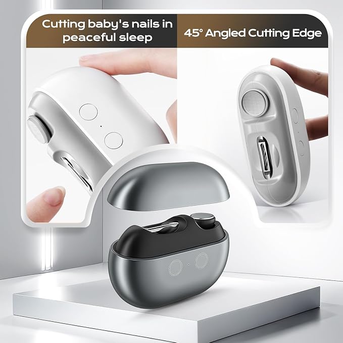 Electric Toenail Clippers for Seniors - Automatic Nail Trimmer with LED Light, 3-in-1 Rechargeable Nail Care System for Thick Nails & Arthritic Hands, Easy Grip Design for Adults Elderly (Gray)
