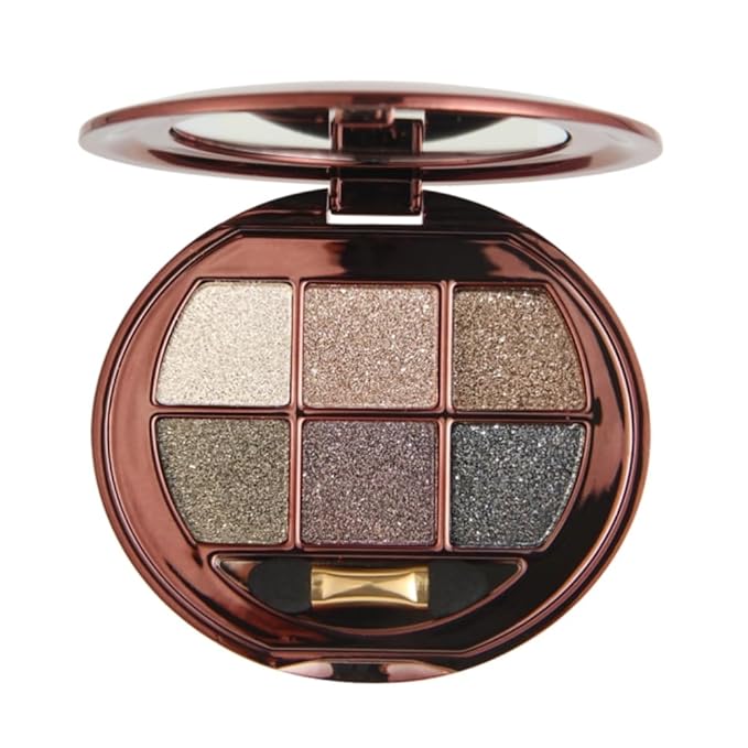 Shimmer Glitter Metallic Mini Eyeshadow Palette – 6-Color Neutral Cool-Tone Eye Shadow Kit, High Pigment Nude Smokey Eyeshadow, Long-Lasting Blendable Sparkle Eye Makeup Palette for Daily & Glam Looks