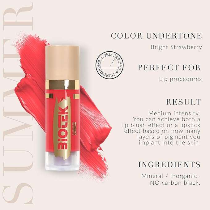 Biotek Lip Pigment for Permanent Makeup - Bright Strawberry Color for Lip - Made in Italy - Summer 0,61 fl.oz.