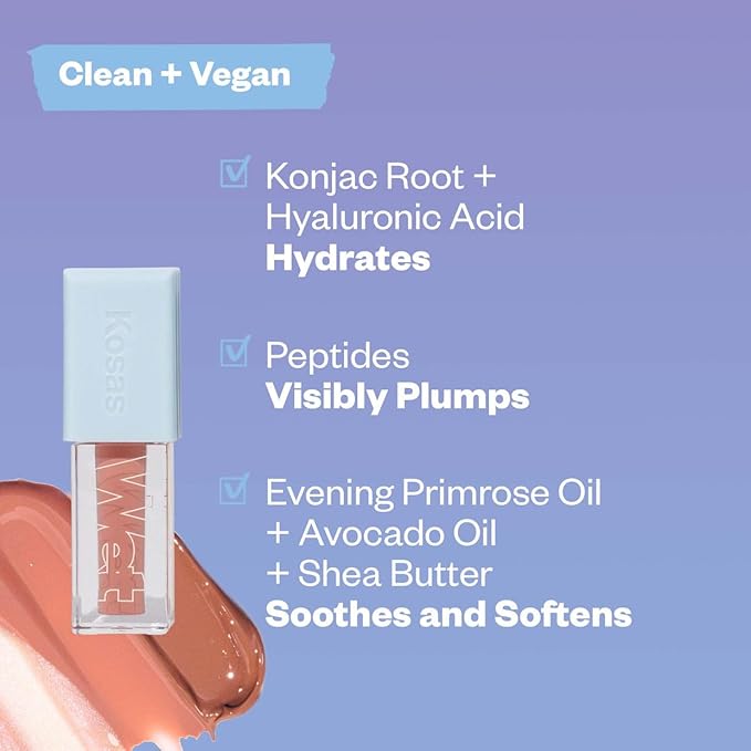 Kosas Wet Lip Oil Gloss - Hydrating Lip Plumping Treatment with Hyaluronic Acid & Peptides, Non-Sticky Finish (Fruitjuice)