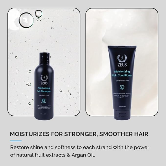 ZEUS Advanced Hair Wash Set for Men, Moisturizing Shampoo & Conditioner Duo with Fruit Extracts & Argan Oil for Smooth, Healthy, Restoring Hair (Made in USA) Combo Set