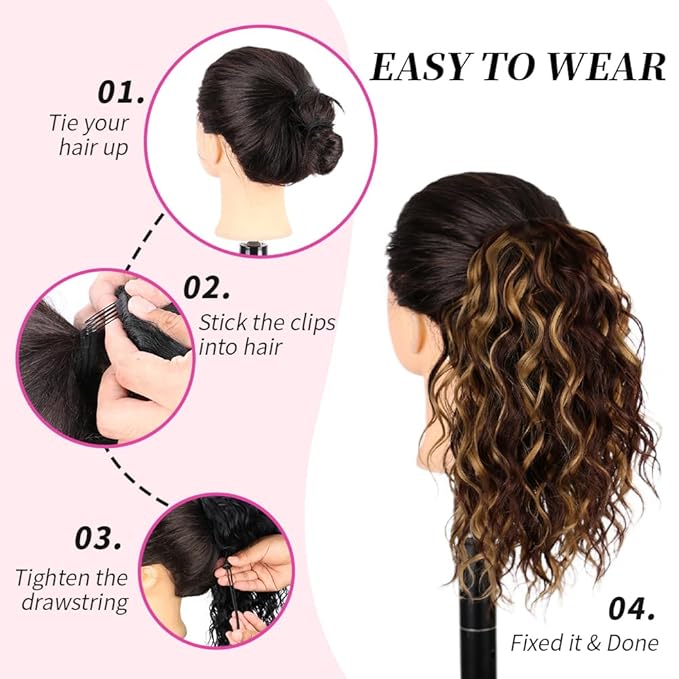 Short Deep Wave 10 Inch Drawstring Ponytail for Women Curly Ponytail Hair Extension Curly Deep Wave Hair Ponytail for Daily Use(P4/27)