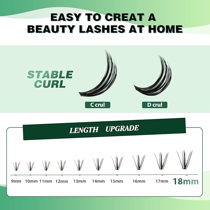 Lash Clusters 300pcs Individual Lashes 30D 0.07D Curl 18mm DIY Eyelash Extension KEYYOU Large Tray Volume Soft&Natural Cluster Lashes(30D-0.07D,18）