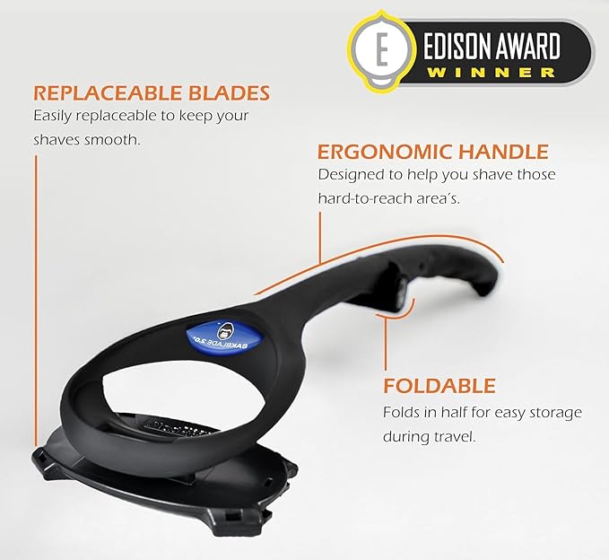 baKblade 2.0 PLUS - Back Shaver for Men (DIY), Ergonomic Handle, Shave Wet or Dry (Extra Blades Included)