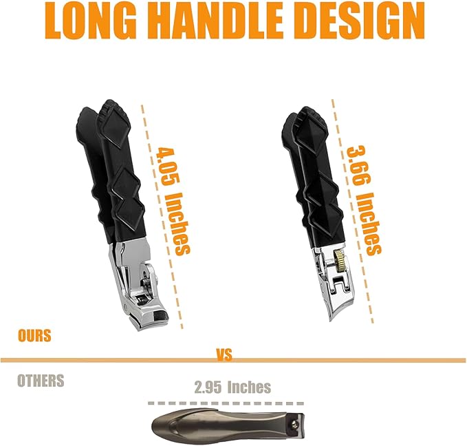 Heavy Duty Angled Head,Wide Jaw Clippers for Seniors and Man,Ingrown Toenail,Thick Nail.Long Handle, Slanted Nail Cutter for Men,Women,Pregnant,Elderly.4Pcs