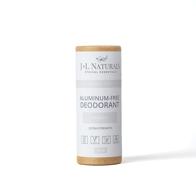 J&L Naturals Aluminum Free Deodorant for Men & Women | 100% Natural Ingredients With Coconut Oil, Shea Butter, & Essential Oils | Sustainable, Eco-Friendly (Naked (Unscented), 3.0 Oz (Single))