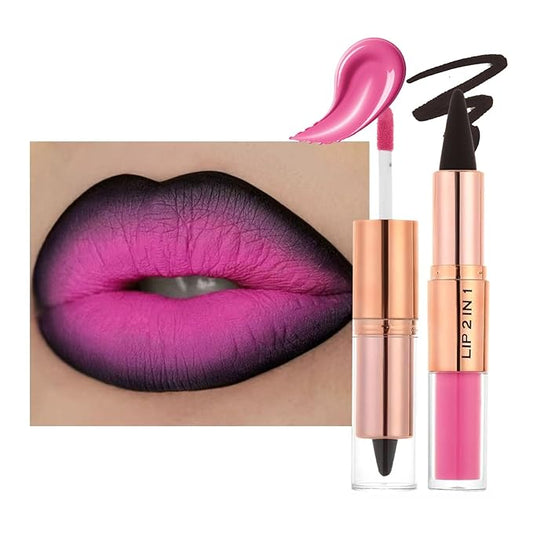 Pink Lip Liner and Liquid Lipstick Set,Lip Kit with Lip Liner and Gloss, lip combo sets for black women, 2-in-1 High Pigmented Professional Matte Long Lasting Lipstick Waterproof Lip Combo Makeup (#5)