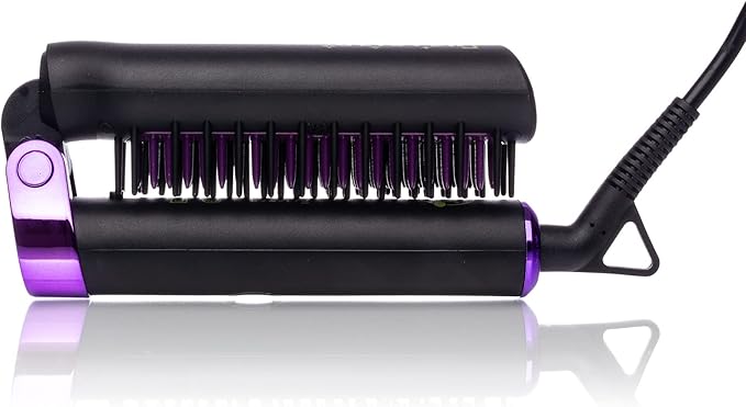 Glister Folding Hair Straightener Brush, Hair Brush for Hair Straightening, Volumizer, Fringe Curler, Hair Styling Comb with Adjustable Temperature - Black Berry Splash (Black)