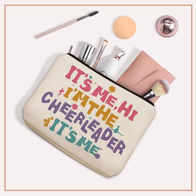 Girlly Cheerleading Gifts Makeup Bag: Perfect Cosmetic Bags IT's ME, HI I'M THE CHEERLEADER IT's ME Travel Dancer Girl For Daughters, Nieces, Girlfriends, Female Coworkers.Ideal Gift for Party