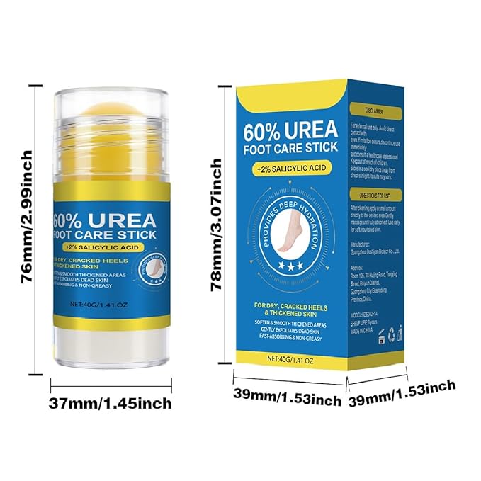 60% Urea Cream Stick Plus 2% Salicylic Acid,Foot Cream Moisturizer for Dry Cracked Feet, Knees, Elbows, Hands, Moisturizes and Hydrates,1.41 oz