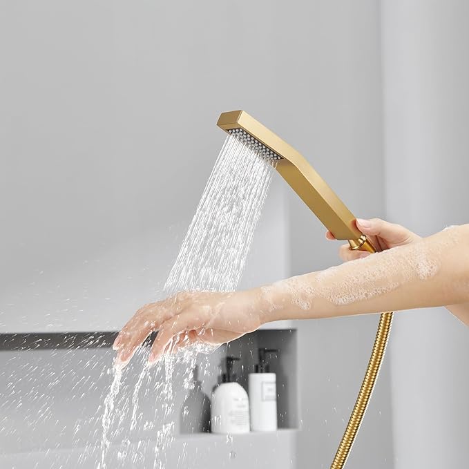 Artiqua Shower System 12 Inches Rain Shower Combo Set Brushed Gold Ceiling Mount Shower Faucet Bathroom Faucets with Rainfall Shower Head and Hand Shower