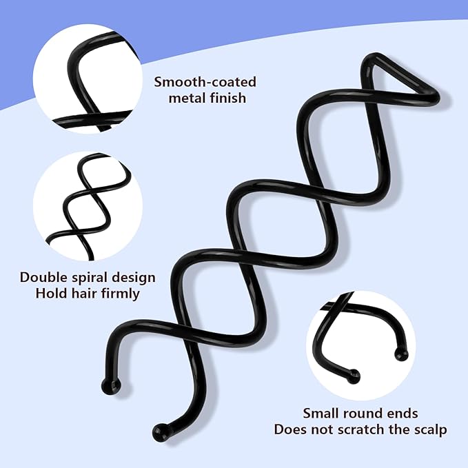 Teenitor 20PCS Spiral Hair Pins, Spin Pins for Bun, Spiral Bobby Pins Hair Bun Accessories, Hair Bun Maker for Women Girls with 10 Hair Ties, Black