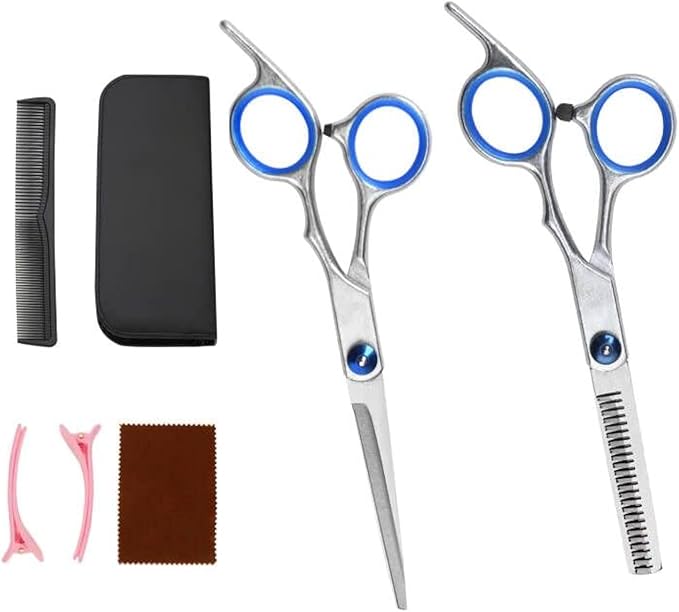 Hair Cutting Scissors Hair Thinning Texturizing Shears Hairdressing Shears With Detachable Finger Ring for Barber/Men/Women/Salon&Home (Blue)