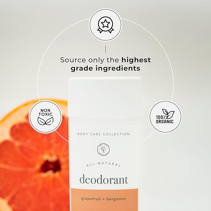 Rowe Casa Organics Grapefruit + Bergamot Deodorant for Men and Women, Sweet and Citrusy Paraben-Free Deodorant Stick with Therapeutic-Grade Essential Oils, 2 oz