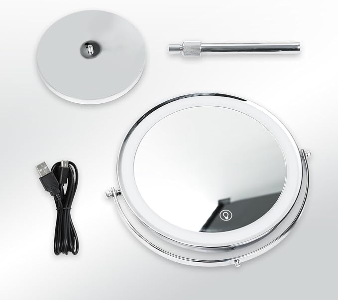 Magnifying Mirror with Light，1X/10X Double Sided Makeup Mirror with Lights and Magnification with Adjustable Height and 3 Colors Vanity Mirror with Lights for Vanity or Bathroom