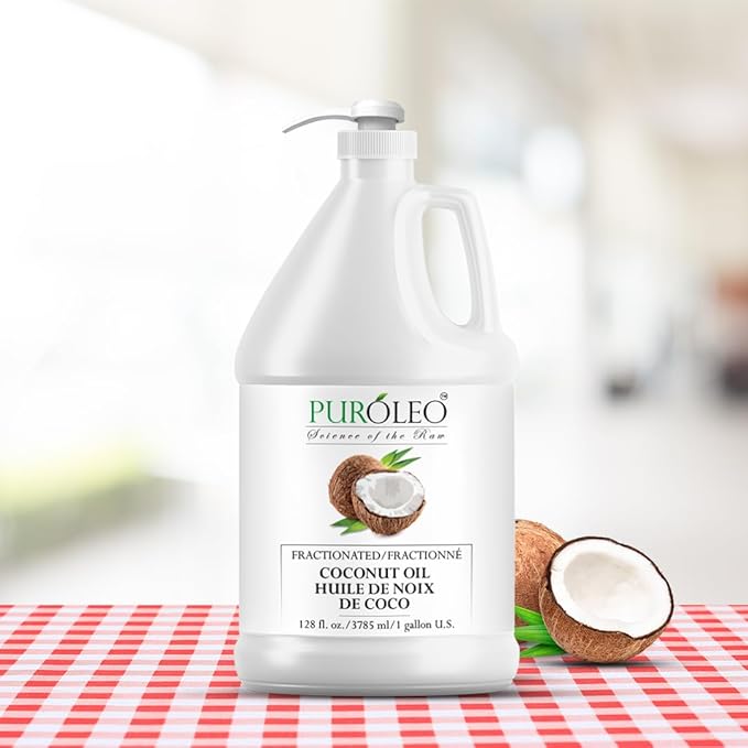 PUROLEO Fractionated Coconut Oil 128 Fl Oz/3784 ML (Packed in Canada) 100% Natural and odorless Moisturizer & Carrier Oil l Hair Skin Body, Aromatherapy, Massage, Makeup Remover