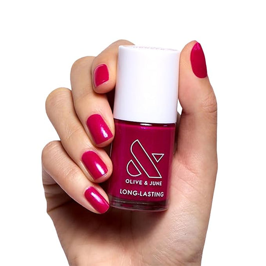 Olive & June Long Lasting Nail Polish | Valentine's Day | Gel-Like Finish No Lamp Needed Lasts up to 10 days | Salon-Quality 15-Free, Vegan Cruelty-Free Chip-Resistant | Lily Blooms Shimmering Magenta