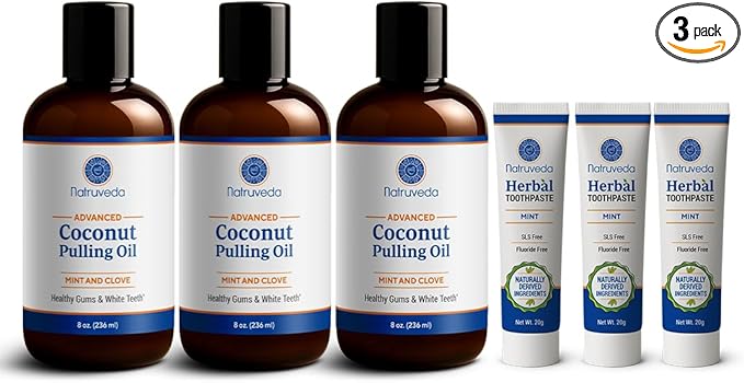 Coconut Oil Pulling Mouthwash – 3 Pack, 8 oz Each, Cocomint Flavor, Organic Ayurvedic Oral Rinse, Natural Mouthwash for Teeth and Gums, Coconut Pulling Oil for Daily Oil Pulling