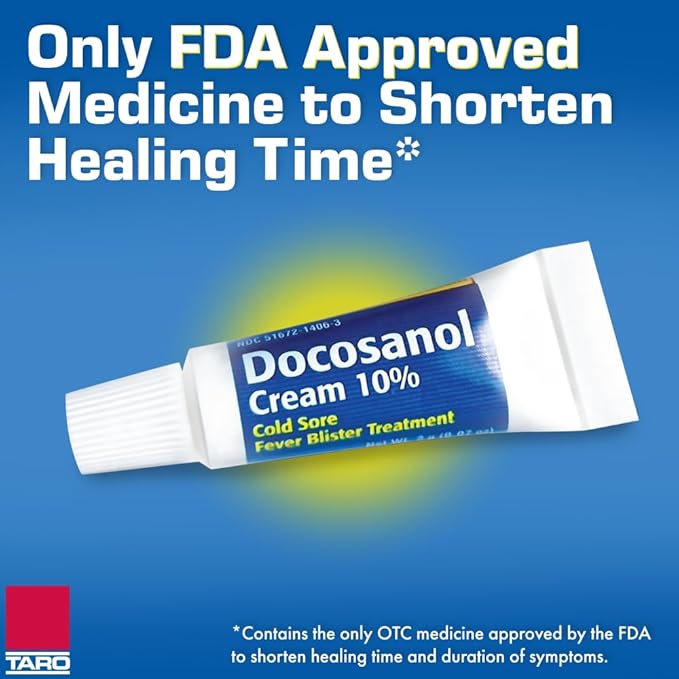 TARO Cold Sore & Fever Blister Treatment - Fast-Acting Docosanol 10% Cream - Cold Sore & Fever Blister Treatment for Lips, Anti-Itch Formula for Effective Relief and Healing - 0.07 oz (2 Pack)