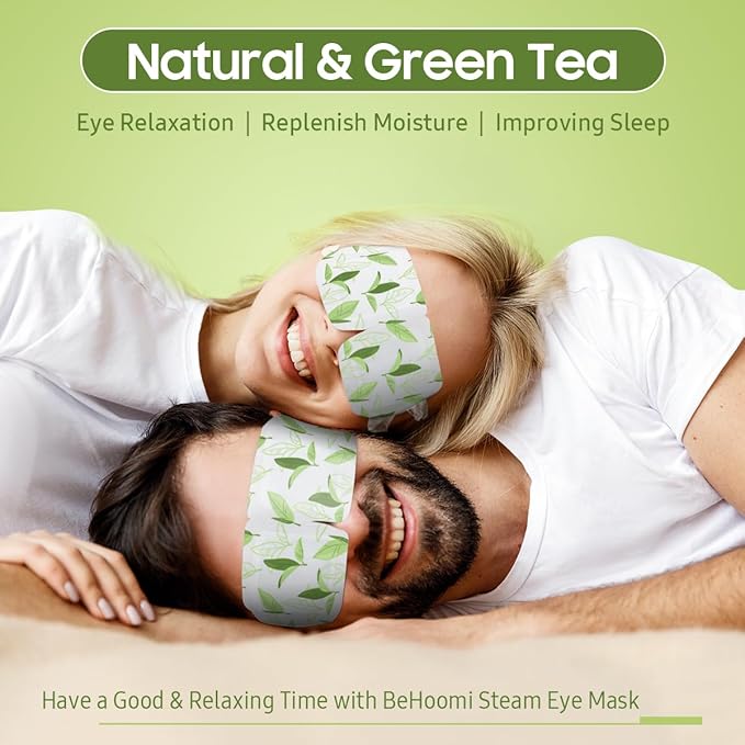 BeHoomi 30Packs Steam Eye Mask, Heated Eye Mask Warm Compress for Eyes, Self Heating Disposable Steam Mask for Home Sleep, Spa, Travel Essentials & Relaxation Gifts, Stocking Stuffers (Green Tea)