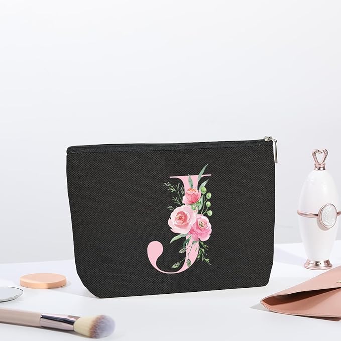 kdxpbpz A-Z Personalized Cosmetic Bag Monogrammed Makeup Bags Bridesmaid Gifts Custom Toiletry Pouch Gifts for Women Mom Best Friend Sister Bride Bridesmaid (J)