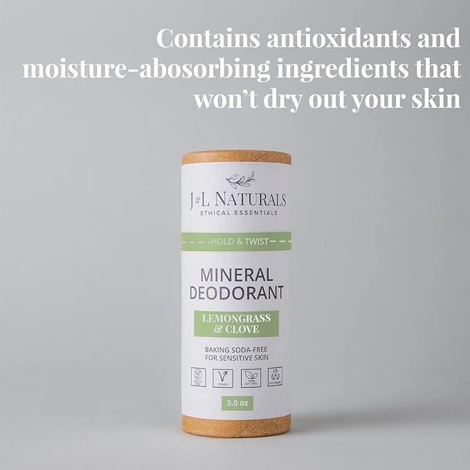 J&L Naturals Mineral Deodorant | Baking Soda-Free, 100% Natural, Sustainable Skin Care | Sensitive Deodorant For Women & Men | Aluminum Free, Vegan, Cruelty-Free (Citrus & Spicy, 3 Oz (Pack of 4))