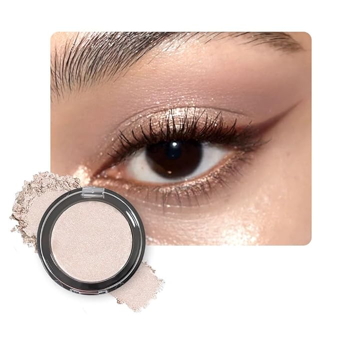 Champagne Shimmer Mini Eyeshadow Palette–Pearl Glow Eye Shadow for Inner Corner&Brow Bone, Soft Glam Nude Makeup, Long-Lasting Blendable Shimmer, Travel-Size Single Palette, Paleta de Sombras de Ojos